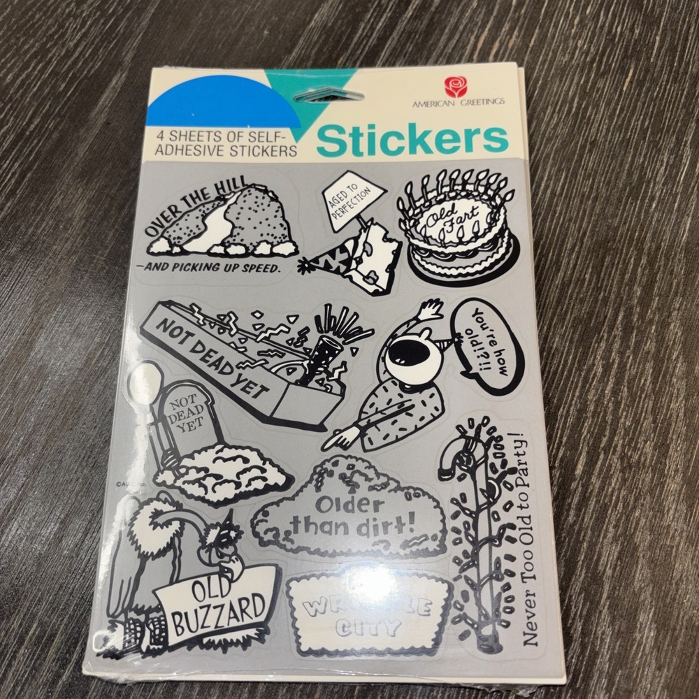 VTG American Greetings Stickers Over the Hill Funny Self Adhesive NOS‎ 4 sheets
